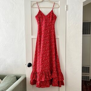 Vintage Cotton Red Bandana Print Maxi Western Dress Prairie Skirt Ruffle Hem XS